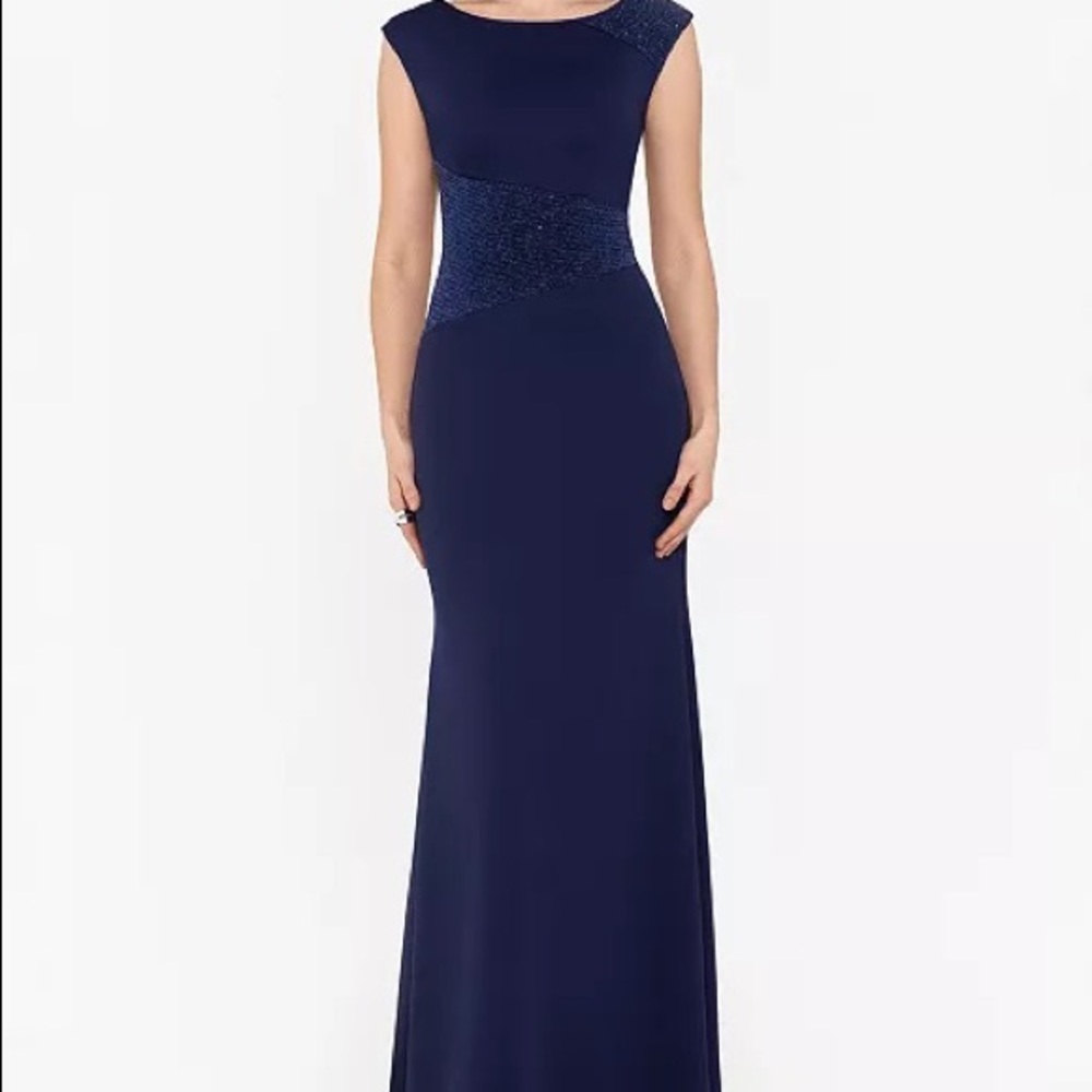 Navy blue Sequin-Trim Scuba A-Line Dress homecoming, prom, formal